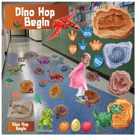 Dino Hop Begin | Dinosaur Sensory Pathway for School Hallway Floors with 54 Decals | Positive and Encouraging Words | Early Learning Activity for Preschool, Kindergarten, and First Grade (Activities).