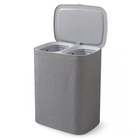 2-Section Laundry Hamper with Lid & Removable Bags, Foldable Clothes Sorter Organizer for Bedroom/Bathroom, 600D Oxford Fabric Storage Bin Portable Clothes Organizer for Home, Dorm, Apartment