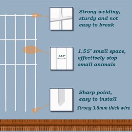 White Animal Barrier Fence 16.5 in (H) X 10.4 ft (L) with 1.55 Inch Spike Spacing, Garden Fence Under Fence Dog Barrier, Anti Digging Fence Guard Fence Bottom Barrier