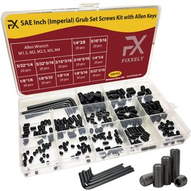 FIXXELY SAE Set Screws Assortment Kit, 240 PCS SAE Inch Grub Screws with Allen Keys, Alloy Steel, Corrosion-Resistant. Perfect for Bathroom Fixtures, Door Knobs, Faucets, Locks, DIY, and Home Repairs