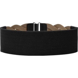BlackButterfly 3 Inch Wide Waspie Elastic Vintage Braided Buckle Waist Belt (Black, US 10-12)