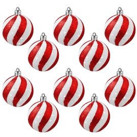 Jutom Adornos de Bolas de Navidad Bolas Decorativas para Árboles de Navidad de 2,4 Pulgadas Bolas Navideñas Blancas y Rojas Adornos Colgantes Decorativos de Remolino de Navidad (10 Piezas)