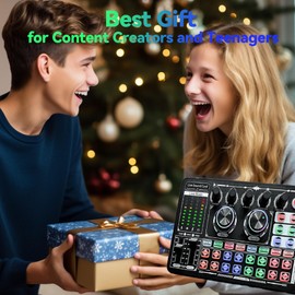 KILOGOGRAPH Podcast Sound Board - Audio Mixer with Effects, Audio Interface for PC Mac iOS, External Sound Card for Streaming Recording, LED Light, DJ Mixer, Voice Changer (F999 Plus, More Aux Cables)