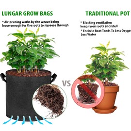 LUNGAR Plant Grow Bags - 15 Gallon 5 Packs Planter Pot, Thickest Aeration 300G Non-Woven Fabric, Reinforced Handles for Weatherproof Nursery Pot, Enhanced Double Seam