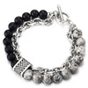 COOLSTEELANDBEYOND Mens Beaded Chain Bracelet Black Matte Grey Marbled Stone