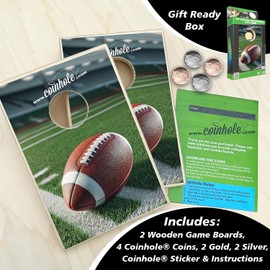 Coinhole Desktop Game Coin Bouncing Party Game Set | Tabletop Cornhole Board Game | Small Cornhole Travel Game Includes Coins (Tabletop Game Set Football)