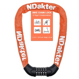 NDakter Bike Chain Lock, 5 Digit Combination Heavy Duty Anti Theft Bicycle Chain Lock,2.62/3.2/4.27/5/6Ft Long Security Resettable Bike Locks for Bike, Bicycle, Scooter, Door, Gate, Fence-4/6mm Thick
