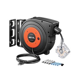 DEWENWILS 40 FT Retractable Extension Cord Reel with 6 Grounded Outlets, Twist-lock Stopper, 12/3C SJTOW Heavy Duty Power Cord, Wall/Ceiling Mounted for Garage, Workshop, ETL Listed