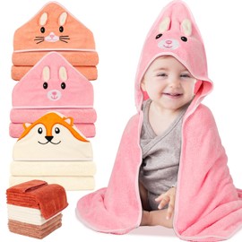 Sublaga 31x31 Inch Baby Hooded Towels, 12Pcs Bath Towels for Girls, Washcloth Set with Cute Design, Shower Towel Gift for Newborns, Infants and Toddlers