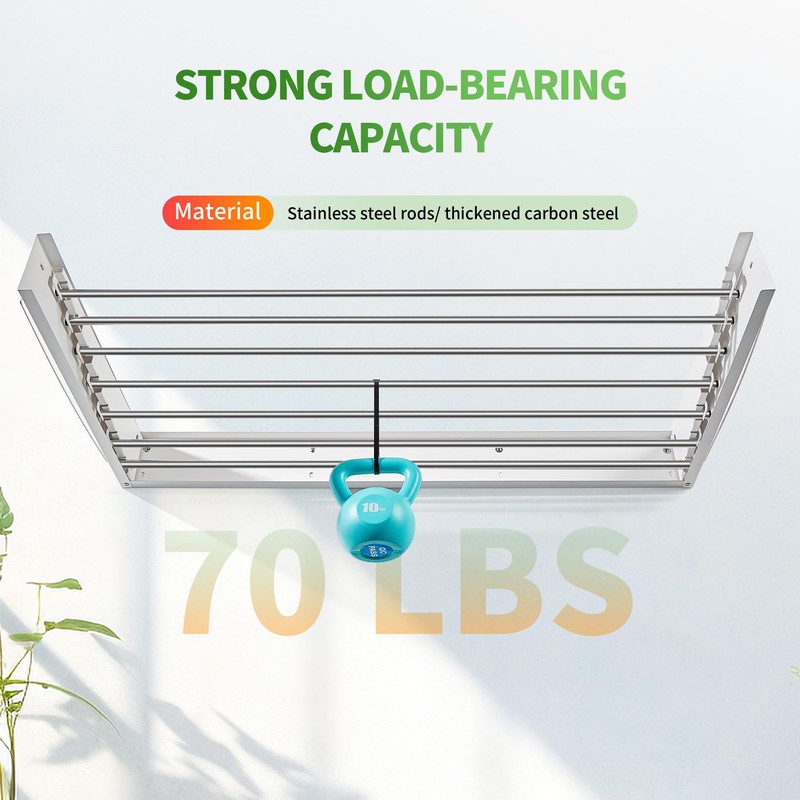 Heshecein Wall Mounted Drying Rack,Collapsible Drying Racks for Laundry,7 Stainless
