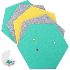 SEG Direct Set of 5 Hexagonal Felt Board in Grey/Teal/Yellow with Pins 30cm x 26cm