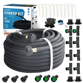 AMRITA Soaker Hose KIT,3/8inch 100ft Rubber Garden Hose 70% Water Saving,Black Heavy Duty Soaker Hose For Garden Lawn,Garden Raised Beds.(3/8-100FT) …