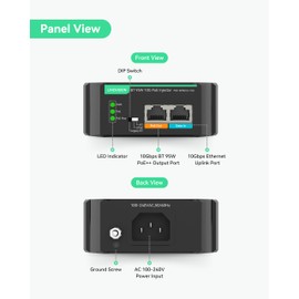 LINOVISION Industrial POE++ Injector, 95W, 10G BT, IEEE802.3af/at/bt, AC 100-240V Input