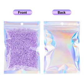 Durimoiy 100 Pack Resealable Mylar Bags Holographic Packaging Bags Odor Proof Bags Foil Pouch Zipper Baggies for Food Storage, Eyelash, Candy, Bath Salt (Holographic Rainbow Color, 2.7 x 4 Inch)