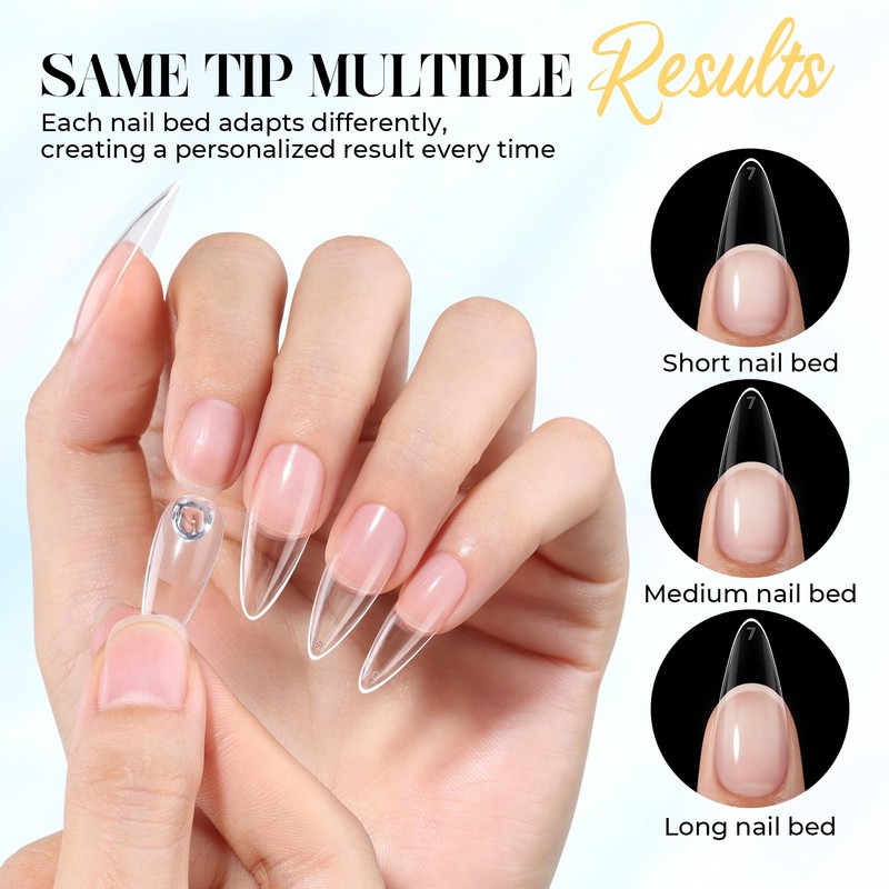 Stiletto Nail Tips and Glue Gel Kit, 120Pcs Pre-etched Pointed