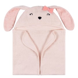 Gerber Baby 4 Piece Animal Character Hooded Towel and Washcloth Set, Pink Bunny, One Size