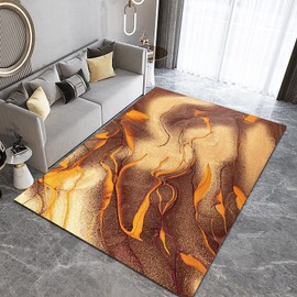 Orange Brown Marble Texture Area Rug, Light Luxury Retro Minimalism Floor Carpet, Washable Non-Slip Breathable Durable Portable for Living Room Bedroom Study Dining Room office5 x 8ft