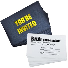 Doczen Birthday Invitations for Boys 20-Pack | Teen Birthday Invites with Envelopes for 14th or 16th Party | Modern Fill-in Blank Teenager & Boys Party Invitations, Premium Black and Gold