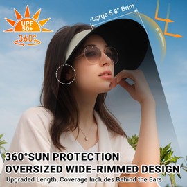 Sukeen Wide Brim Sun Visor for Women Men,UPF50+ Seamless Sun Hats Foldable Ponytail Beach Hats for Daily Outdoor Activities Grey
