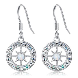 PARYFO Compass Earrings Sterling Silver with Opal Celtic Knot Compass Earrings Compass Dangle Drop Earrings Talisman Travel Gifts Inspirational Graduation Gifts for Women Wife Mother Sister Friends