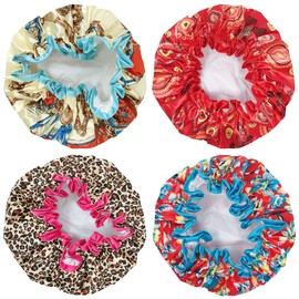 Wrapables® Stylish Double Layer Waterproof Shower Caps (Set of 4), Retro Floral