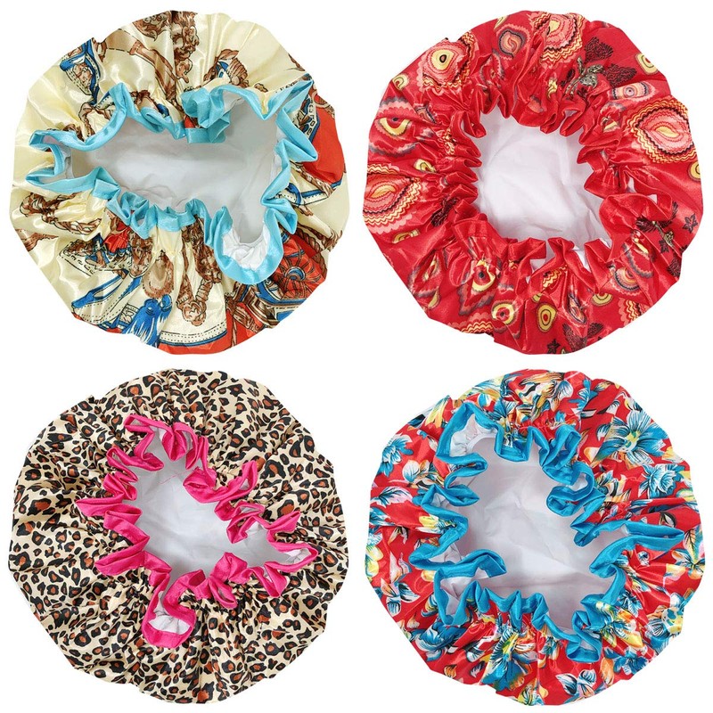 Wrapables® Stylish Double Layer Waterproof Shower Caps (Set of 4),