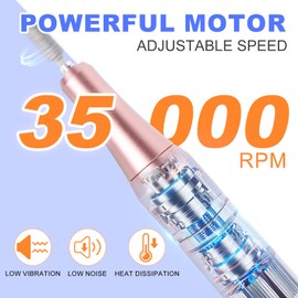 MEKK Nail Drill Kit,35000RPM Electric Nail Drill Professional Electric Nail File with 12PCS Bits,Anti-Shaking Cordless E Filer for Nails,Home & Salon(Orange Blue)