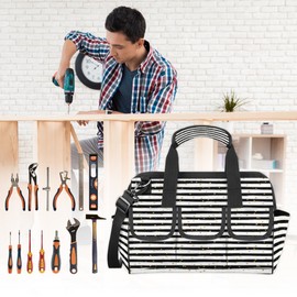 Confetti Stripe Tool Bags 14.8 Inch Wide Mouth Tool Tote Bag with Handle and Adjustable Shoulder Strap Dots Heavy Duty Tool Bag for Plumbers Electricians Handymen