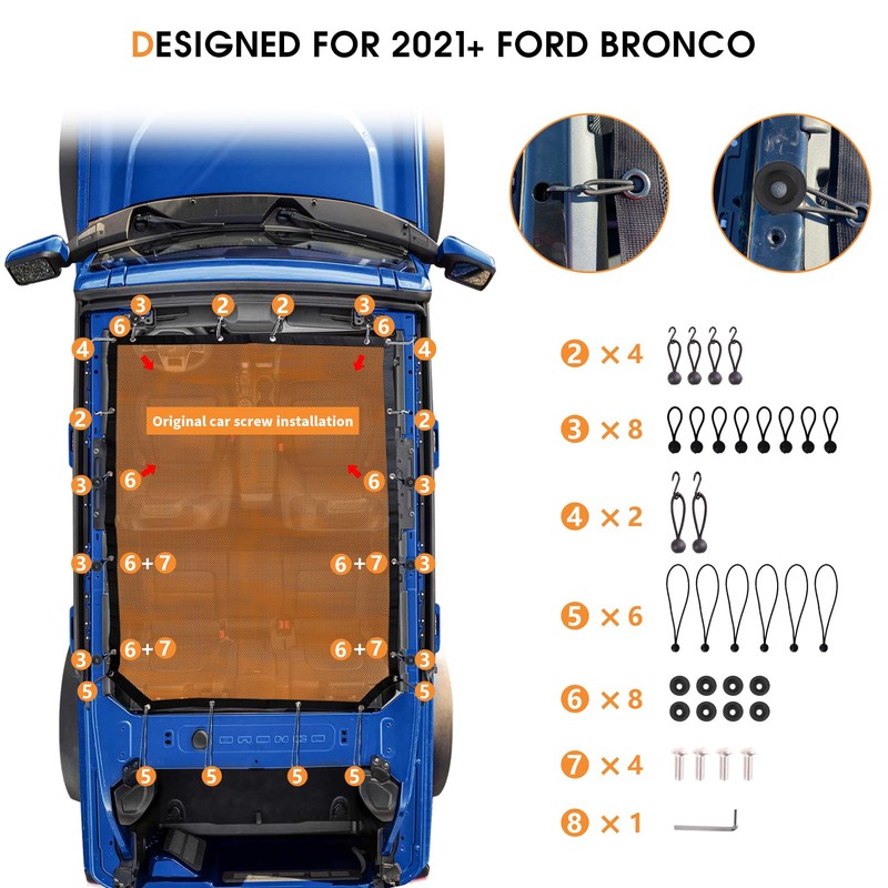Sukemichi Sunshade for Ford Bronco,Mesh Sun Shade Bikini Top Cover