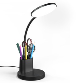 Desk Lamp, LED Desk Lamp for Home Office, Touch Control Lamp with 3000k 4000k 5000k 3 Color Modes Adjustable, Dimmable Desk Light with Pen Holder, Black