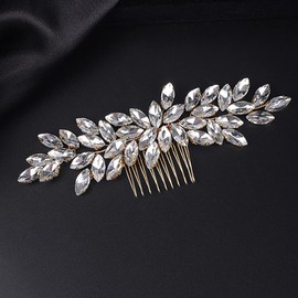 Jumwrit Peine para el pelo de novia con diamantes de imitación, accesorio para el pelo hecho a mano para dama de honor, mujeres y niñas (dorado)
