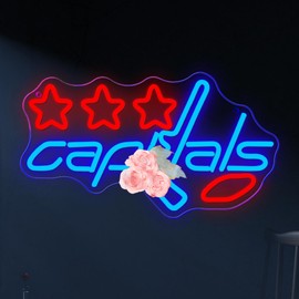 Hockey Team Capitals Neon Sign, Dimmable LED Creative Ice Hockey Sports Neon Sign for Man Cave Club Bedroom Party Bar Gifts for Man Boys Fans(15.7 * 8.7in)
