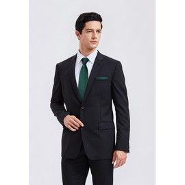 Dark Green Ties for Men Plaid Handkerchief Woven Classic Necktie & Pocket Square Tie Clip Set Formal Wedding Tuxedo