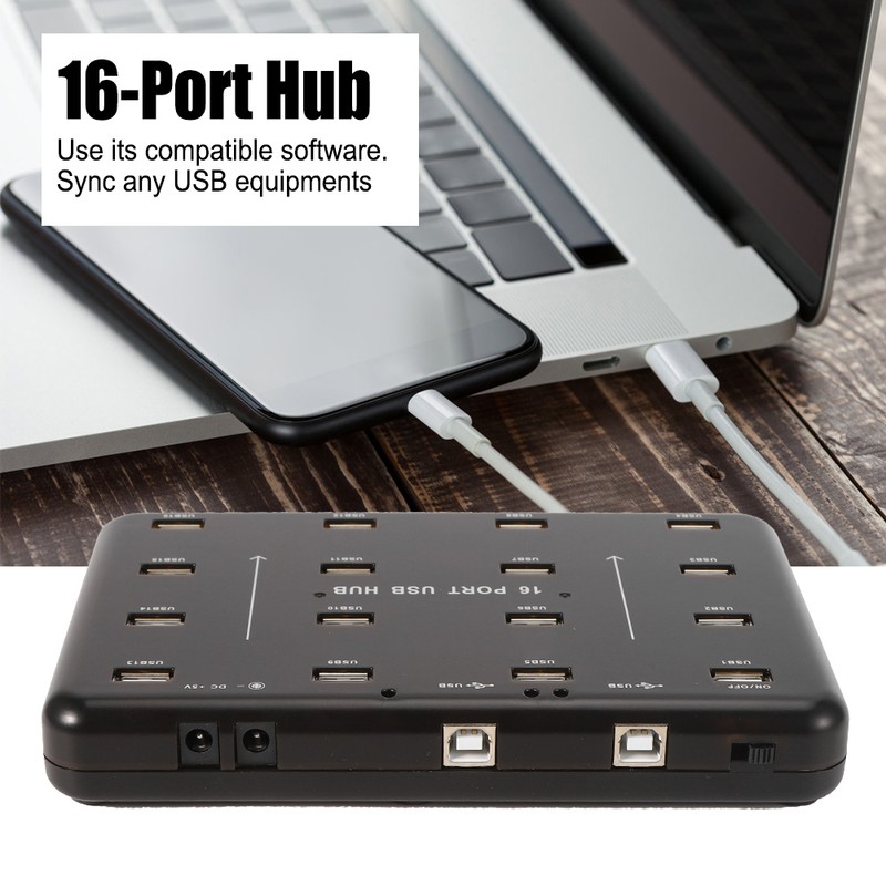 16‑Port Hub Industrial USB2.0 Expander Ultra‑High‑Speed 5V 3A Power Adapter(100‑240v)