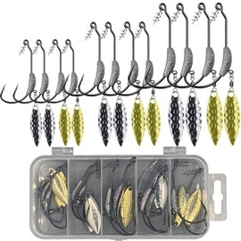 Njord Kalastus Offset Hook with Weight and Spinner Blade Set 12 Pieces with Twist Lock | 2g 3g 5g Fishing Hook with Spinner Blade in Tackle Box | Jig Hook Set as Alternative to Jig Heads Set