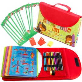 Juego de plantillas de dibujo para niños (55 piezas) - Artes y manualidades para niñas y niños - El mejor regalo para niños - Kit de creatividad ideal y actividad de viaje (Red)