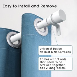 Byondeth Curtain Rods for Windows 16 to 144 Inches Adjustable Length 1 Inch Diameter Window Curtain Rod with Aluminium End Cap, White