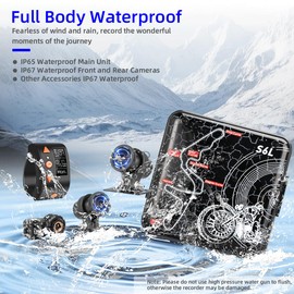 VSYSTO Motorcycle Dash Camera ，150° Wide Angle Motorcycle Front and Rear Cameras ，WiFi APP,Dual 1080P Starlight Night Vision Cameras,OLED Wired Controller,TPMS，Waterproof，G-Sensor,Loop Recording