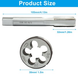 Zorveiio 5/8"-24 UNEF Tap and Die Set, 5/8 x 24 UNEF Machine Round Die Thread Tap Right Hand for Machinists/Engineers