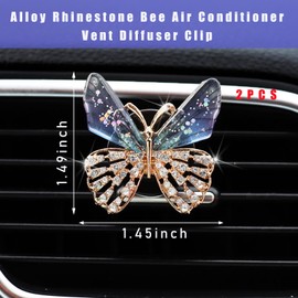 Augeny 2PCS Bling Butterfly Air Vent Clips, Cute Crystal Car Air Fresheners Vent Clips, Rhinestone Diamond Auto Diffuser Vent Clip for Women Girls, Car Interior Decor Accessories (Blue)