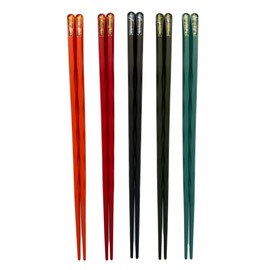 Set of 5 Colorful Matte Reusable Fiberglass Chopsticks – Non-Slip, Dishwasher Safe, Perfect for Chinese, Korean & Japanese Meals 9.5 inch (Scenic Art)