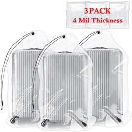 32x42 Inch Extra Large Clear Drawstring Plastic Bags 3 Pack(4 Mils), Dustproof Moistureproof Reusable Big Giant Luggage Storage Bag for Suitcase Garage Organizer, Blanket, Plush Toys