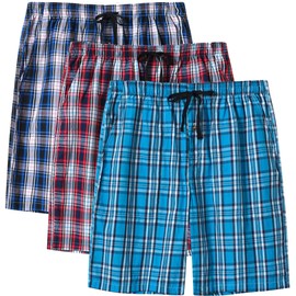 MoFiz Men's Plaid Pajama Shorts 3-Pack - Woven Cotton Sleep & Lounge Shorts, Lightweight Soft Summer Nightwear with Pockets & Button Fly, XL