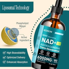 Suplemento liposomal NAD 23 en 1, gotas líquidas NAD+ con resveratrol, extracto de pimienta negra, apoya la salud mitocondrial antienvejecimiento, cer
