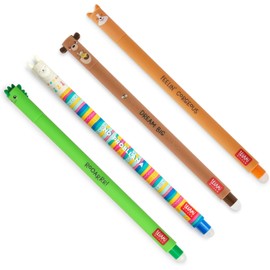 LEGAMI - Set of 4 Gel Eraser Pens - Dino, Teddy Bear, Corgi, Lama - Ball End for Ink Removal - Black, Blue, Green, Red, Temperature Sensitive, Tip Diameter 0.7mm