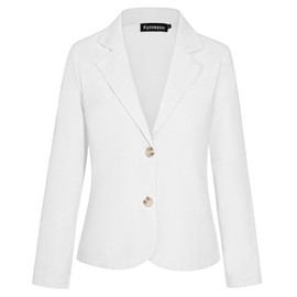 Kyzoeyou Ladies Casual Linen Long Sleeve Blazer 2 Buttons Front Lined Jacket Formal Elegant Work Suit (White L)