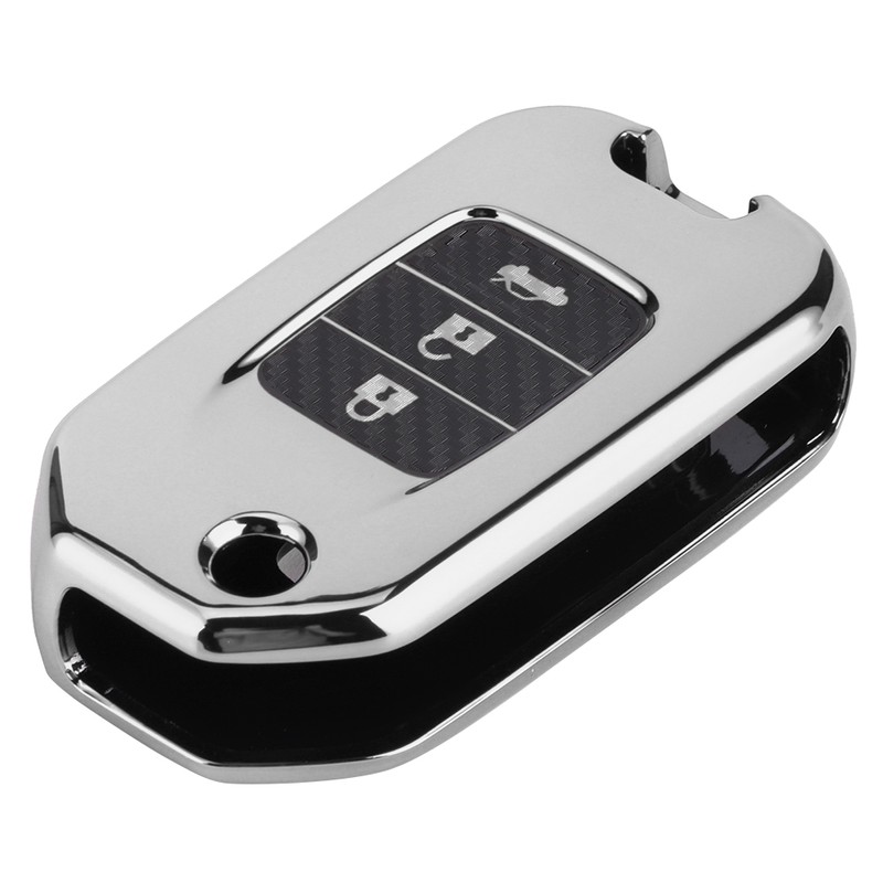 Carbon Fiber Style Folding Car Key Fob Cover Protective Case