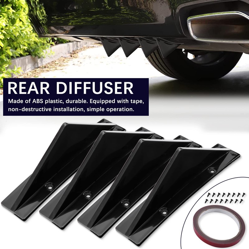 JMTBNO 4pcs Universal Curved Shape Rear Bumper Diffuser Shark Fin