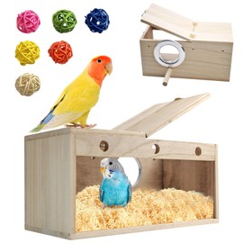 MUYG Large Parakeet Nesting Box for Cage,Transparent Bird Breeding Box Acrylic Parakeet Nest Natural Wood Bird Cage House for Parrot Cockatiel Budgies Canaries Lovebirds (L)