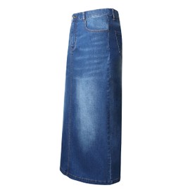 Long Denim Skirt for Women Casual Straight Denim Maxi Skirt Stretch High Waisted Jean Skirt with Pocket Blue Size 10